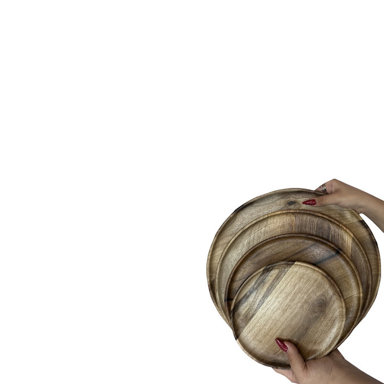 سینی سرو مدل چوبی گرد مجموعه 4 عددی